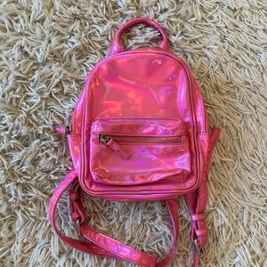 Forever 21 Shiny Holographic Pink Mini Backpack Purse